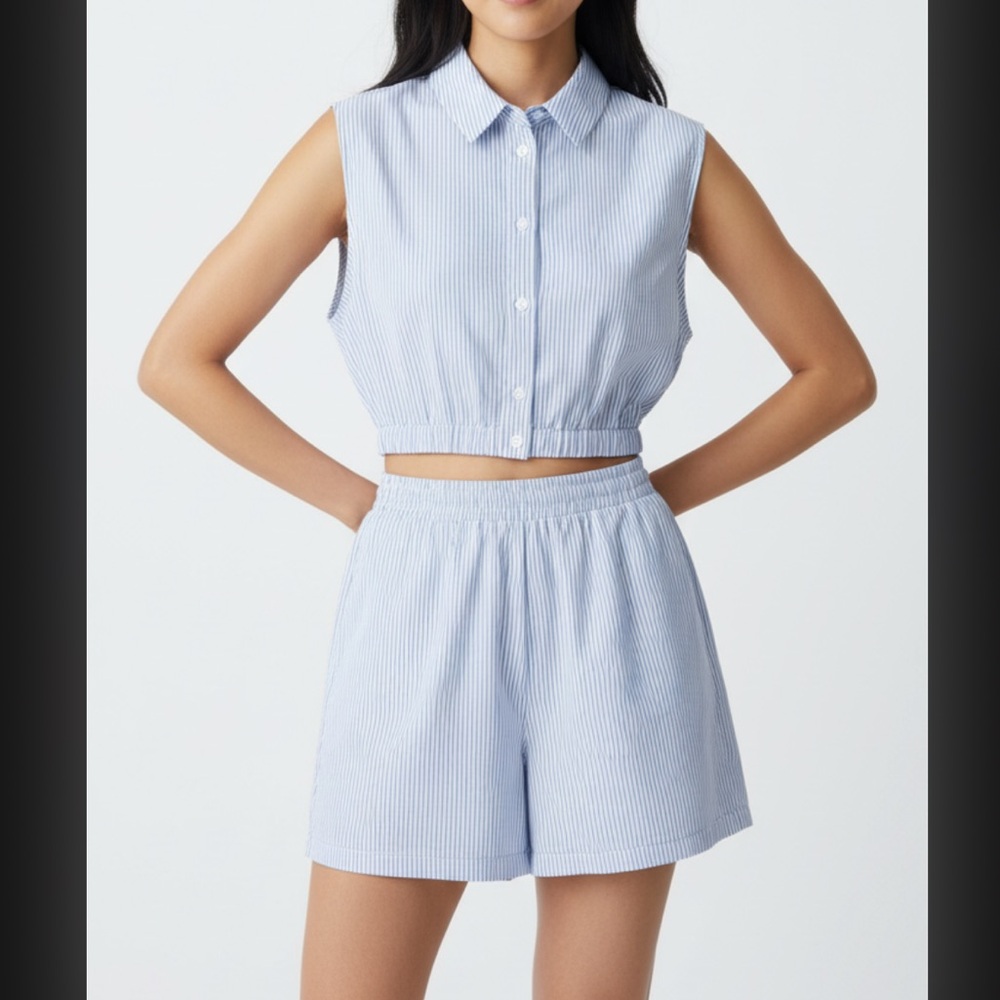 Anthropologie Blue and White Striped Sleeveless Romper